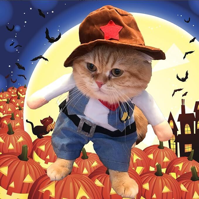 Small Dog Cowboy Costume With Hat Size Western Pet Outfit (2Pcs)