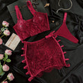 House Of Dasein High Elastic Lace Underwear Seductive 3D Tailored Slim Elegant Fashion Essential Lingerie Set - Wine Red - L