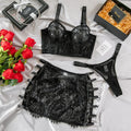 House Of Dasein High Elastic Lace Underwear Seductive 3D Tailored Slim Elegant Fashion Essential Lingerie Set - Black - L