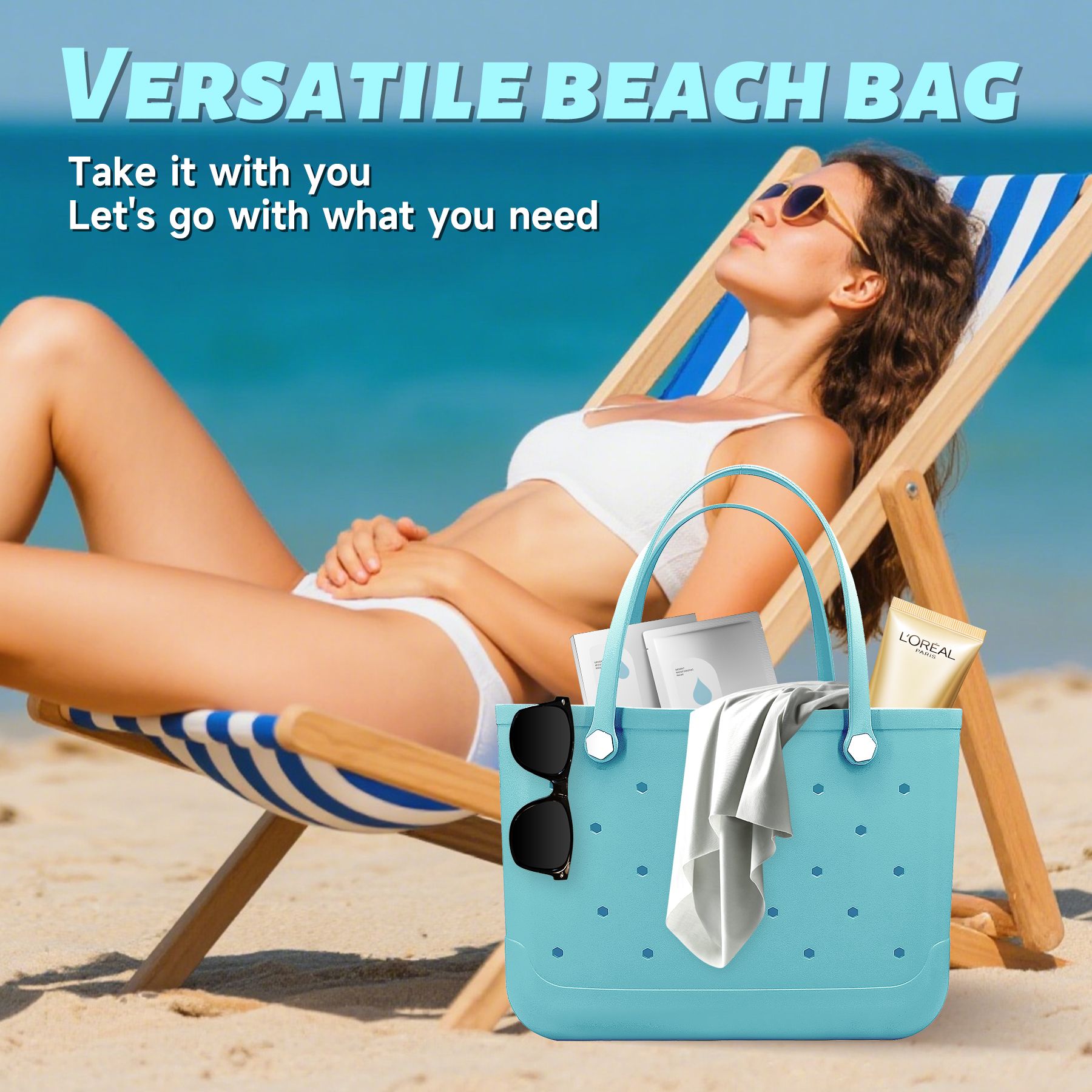 Waterproof Hexagon Mesh Beach Bag - Large Capacity Travel Storage Tote for Swimwear Towel Sunglasses - Black Large 48x34x24cm
