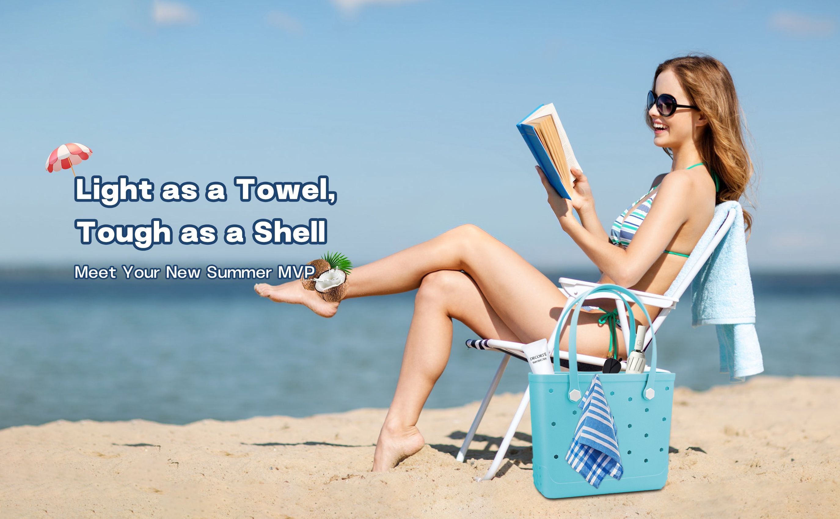 Waterproof Hexagon Mesh Beach Bag - Large Capacity Travel Storage Tote for Swimwear Towel Sunglasses - Lake Blue Medium 37x32x13cm