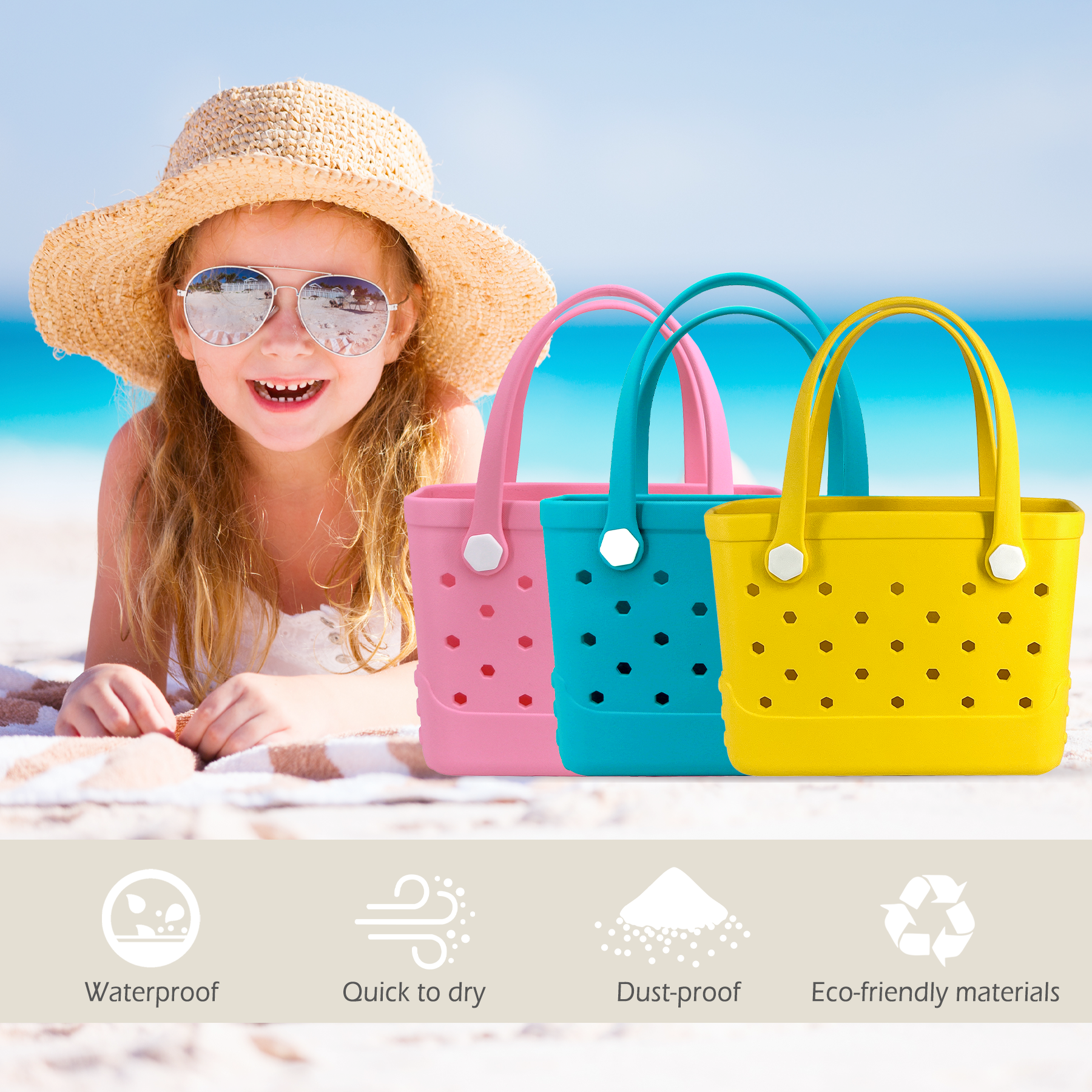 Waterproof Hexagon Mesh Beach Bag - Large Capacity Travel Storage Tote for Swimwear Towel Sunglasses - Apricot Small 28x21x11cm