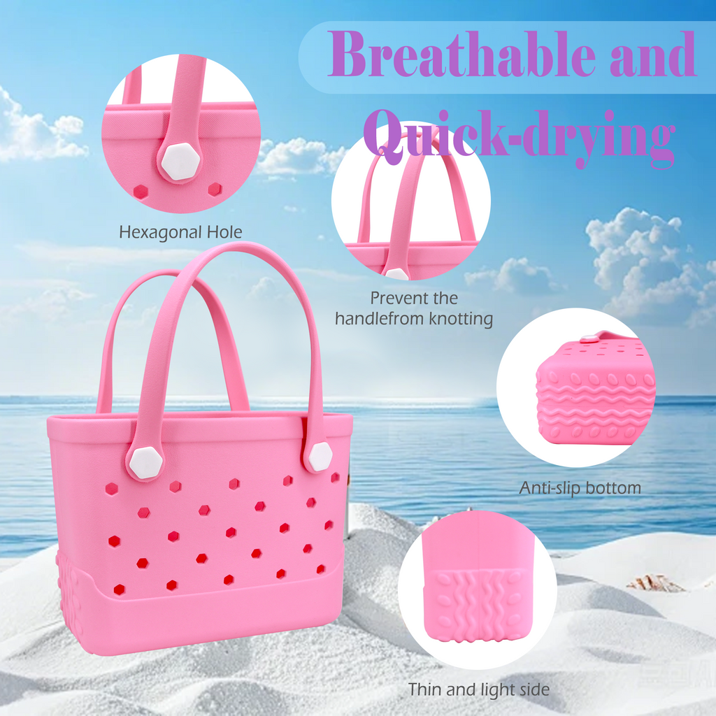 Waterproof Hexagon Mesh Beach Bag - Large Capacity Travel Storage Tote for Swimwear Towel Sunglasses - Pink Small 28x21x11cm