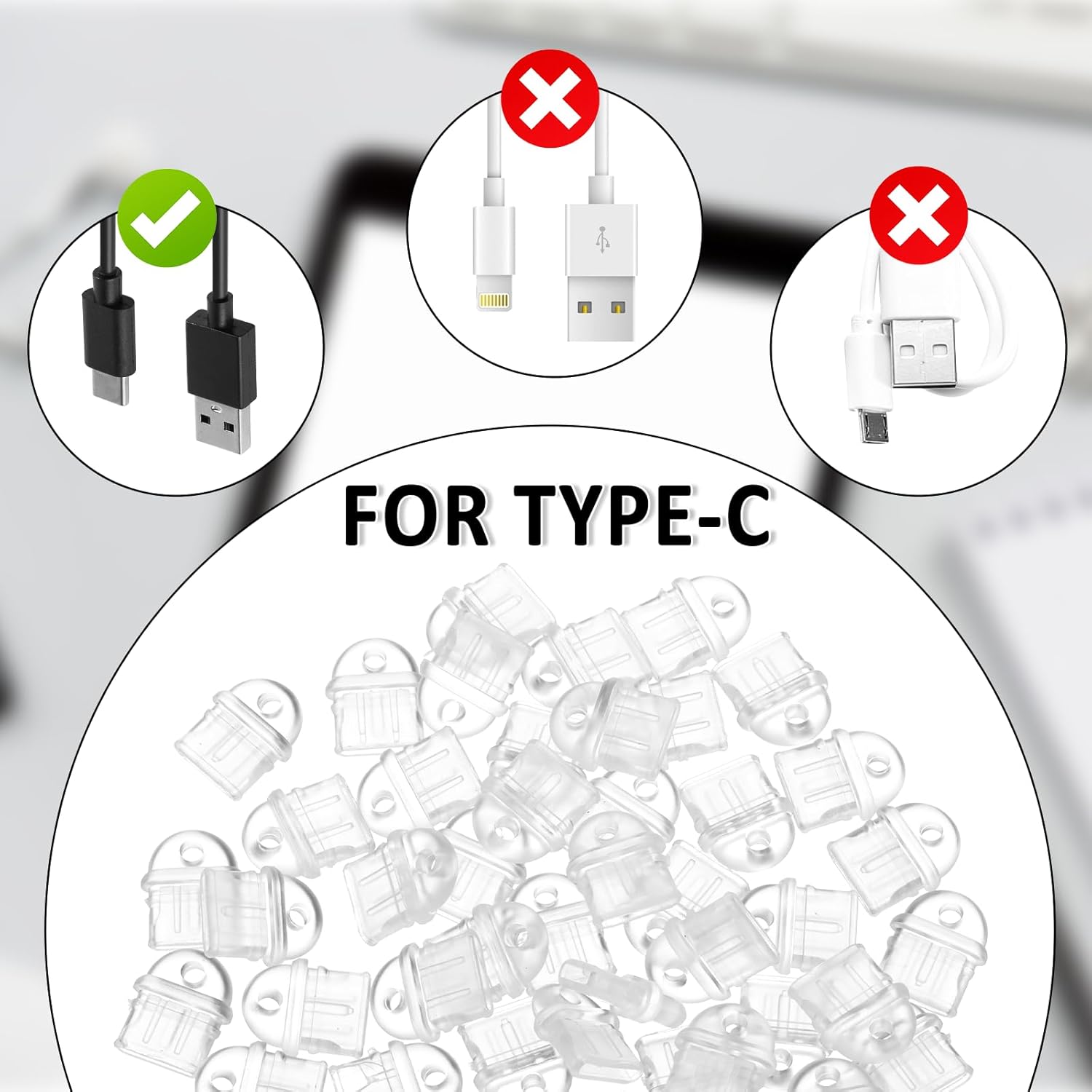 50 Pcs USB C Dust Plug Transparent Type C Plug Cover Charging Port Caps USB-C Port Cover Anti Dust Covers Plugs Covers Protector Compatible with Most Type-C Devices Smart Phones Laptops