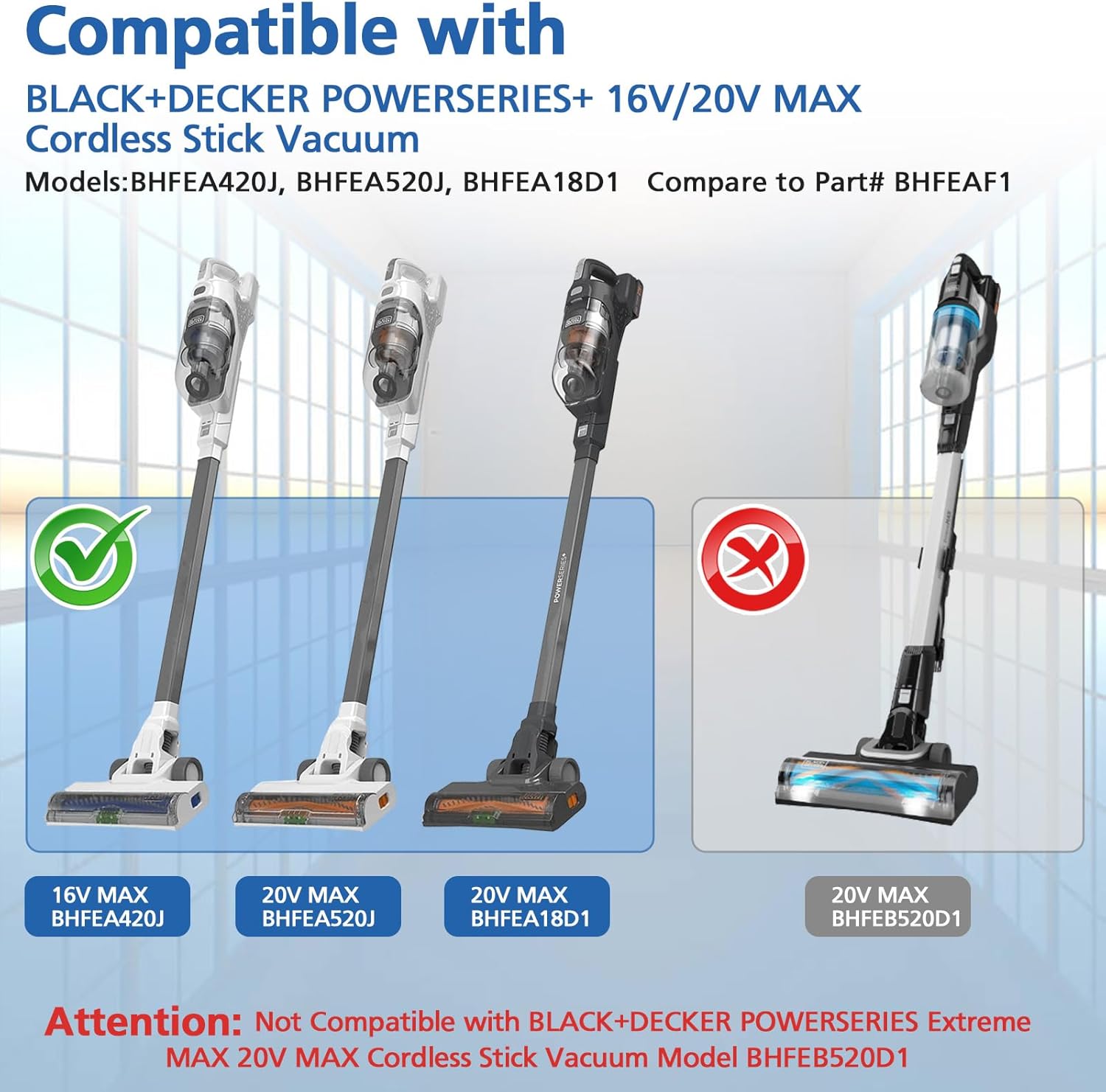 Spge Filter Replacement Compatible with BLACK+DECKER POWERSERIES+ 16V / 20V Cordless Stick Vacuum Models BHFEA420J, BHFEA520J, BHFEA18D1, Replace Part BHFEAF1, 6 Pack