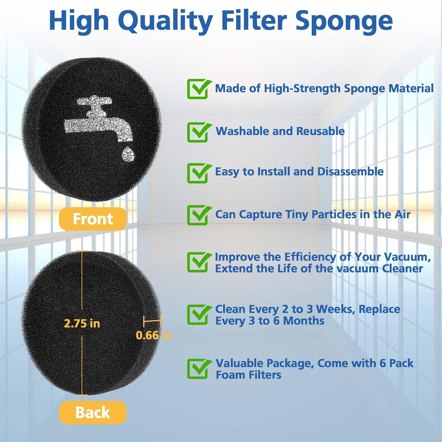 Spge Filter Replacement Compatible with BLACK+DECKER POWERSERIES+ 16V / 20V Cordless Stick Vacuum Models BHFEA420J, BHFEA520J, BHFEA18D1, Replace Part BHFEAF1, 6 Pack