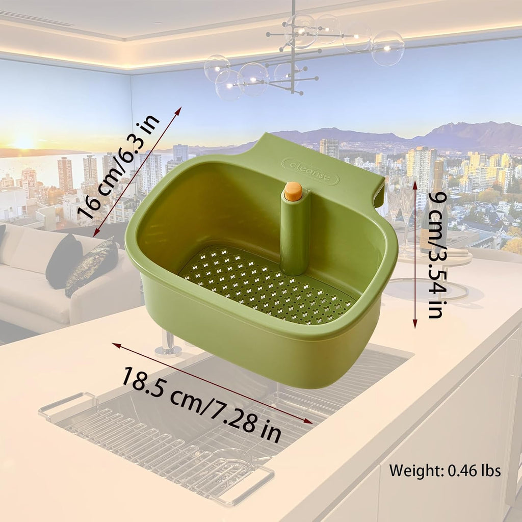 Green Multi-Functional Hanging Food Strainer for Sinks One Touch Release Screen Auto-Dump Kitchen Waste Filter Fruit Vegetable Washer