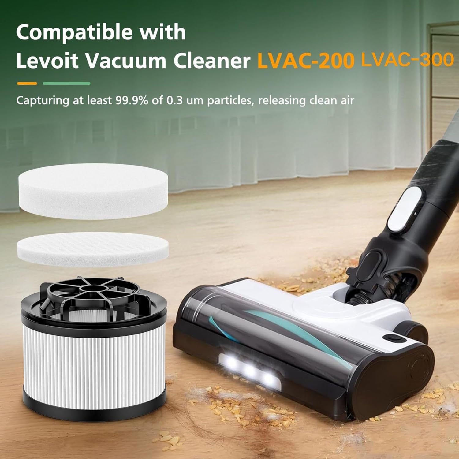 LVAC-200 Filter Replacement for LEVOIT LVAC-200 / LVAC-300 / LVAC-200 MAX Cordless Stick Vacuum Cleaner, 3 Post-Motor + 6 Pre-Motor Filters, # LSV-V201-WUS
