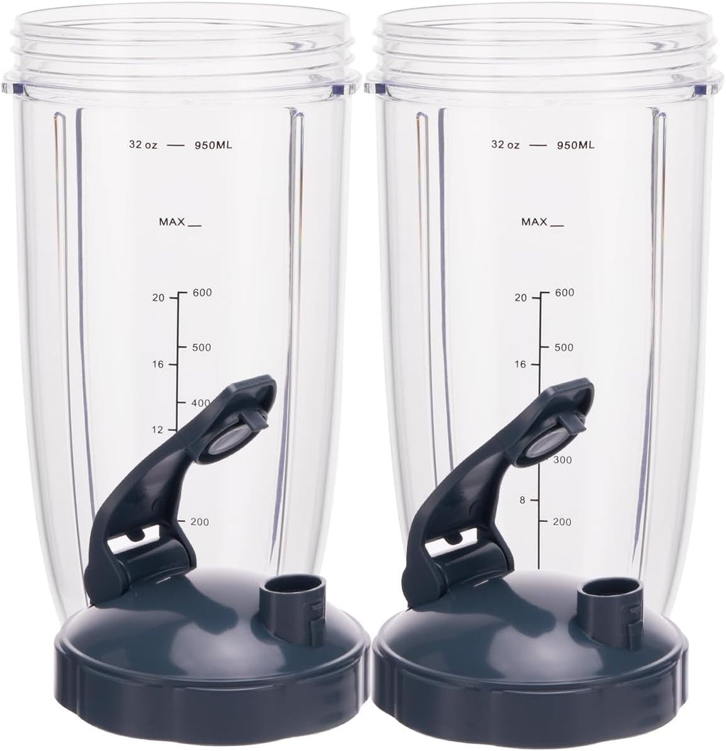 [UPGRADE] 2-pack 32oz Replacement Blender Cups with Flip-Top To-Go-Lid Compatible with NutriBullet 600w/900w Blender