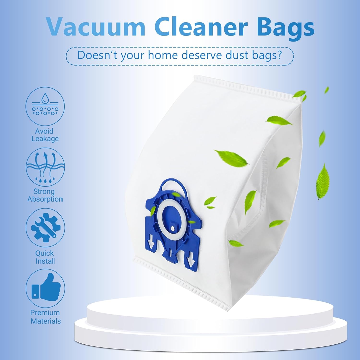 10 Packs 3D Airclean Bags Replacement for Miele GN Vacuum Cleaner Bags Fit for Miele Classic C2 C3 S2 S5 S8 S400 Series with Motor Protection Filters, AirClean Filters