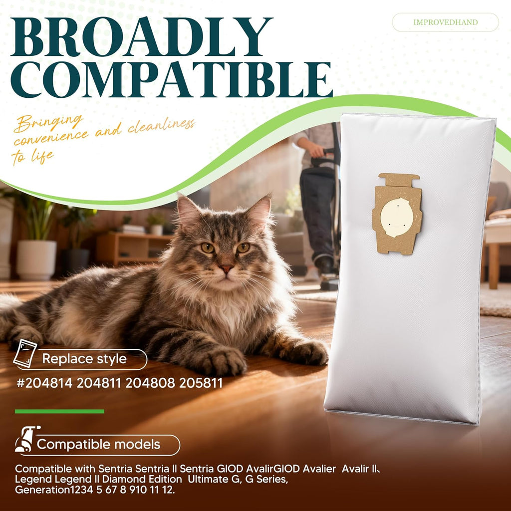 12 Pack Vacuum Bags [Model 204814] Compatible with Kirby Sentria/Avalir/Ultimate G Series | Replaces F-Style & Twist-Style 204811 205811 204808 | Replacement Parts by