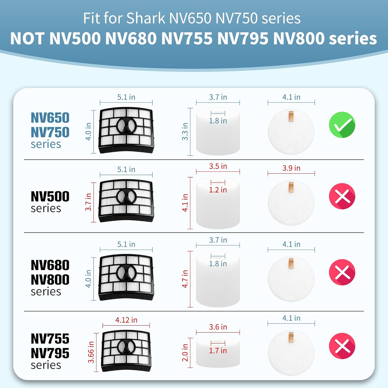 NV752 Filter Replacement Compatible with Shark Rotator Powered Lift-Away AZ1002, NV650 NV651 NV652 NV750 NV751 NV752 NV753 AX950 AX951 AX952 ZU632, Compare to Part # # XHF650&XFF650