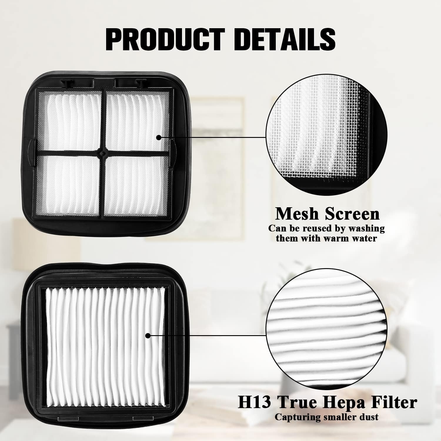97D5 Pet Hair Eraser Filter Replacement for Bi-ssell Pet Eraser Corded Hand Vacuum 33A1B 33A1 33A1W 27K6, Replaces Part # 203-7416 203-1432 2031432, 4 Pack & 1 Brush