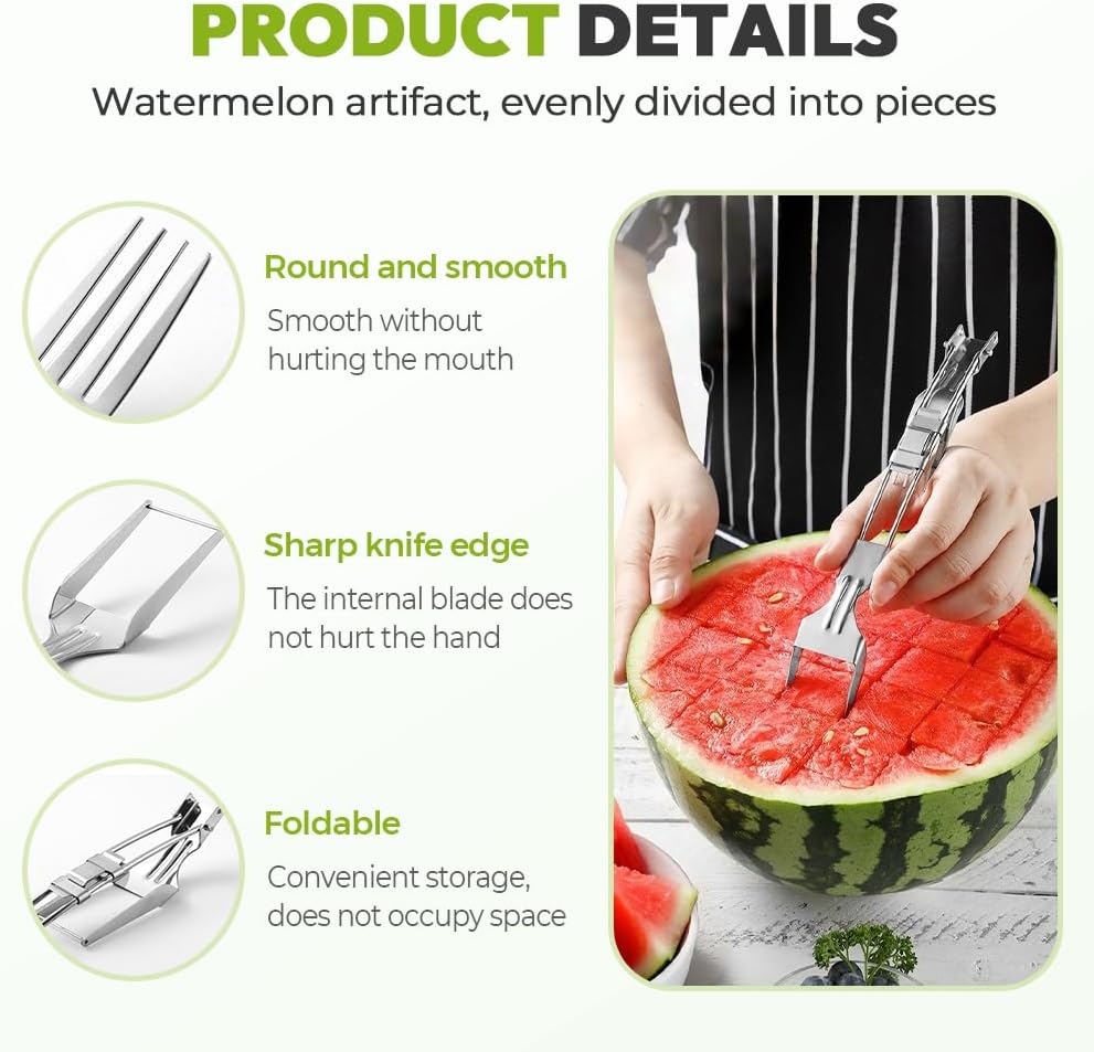 Multipose Watermelon Fork Slicer, 2025 New Stainless Steel Fruit Forks Slicer Knife for Family Parties Camping, Upgrade Watermelon Slicers Cutter Summer Watermelon Cutting Forks (Sliver 1pc)