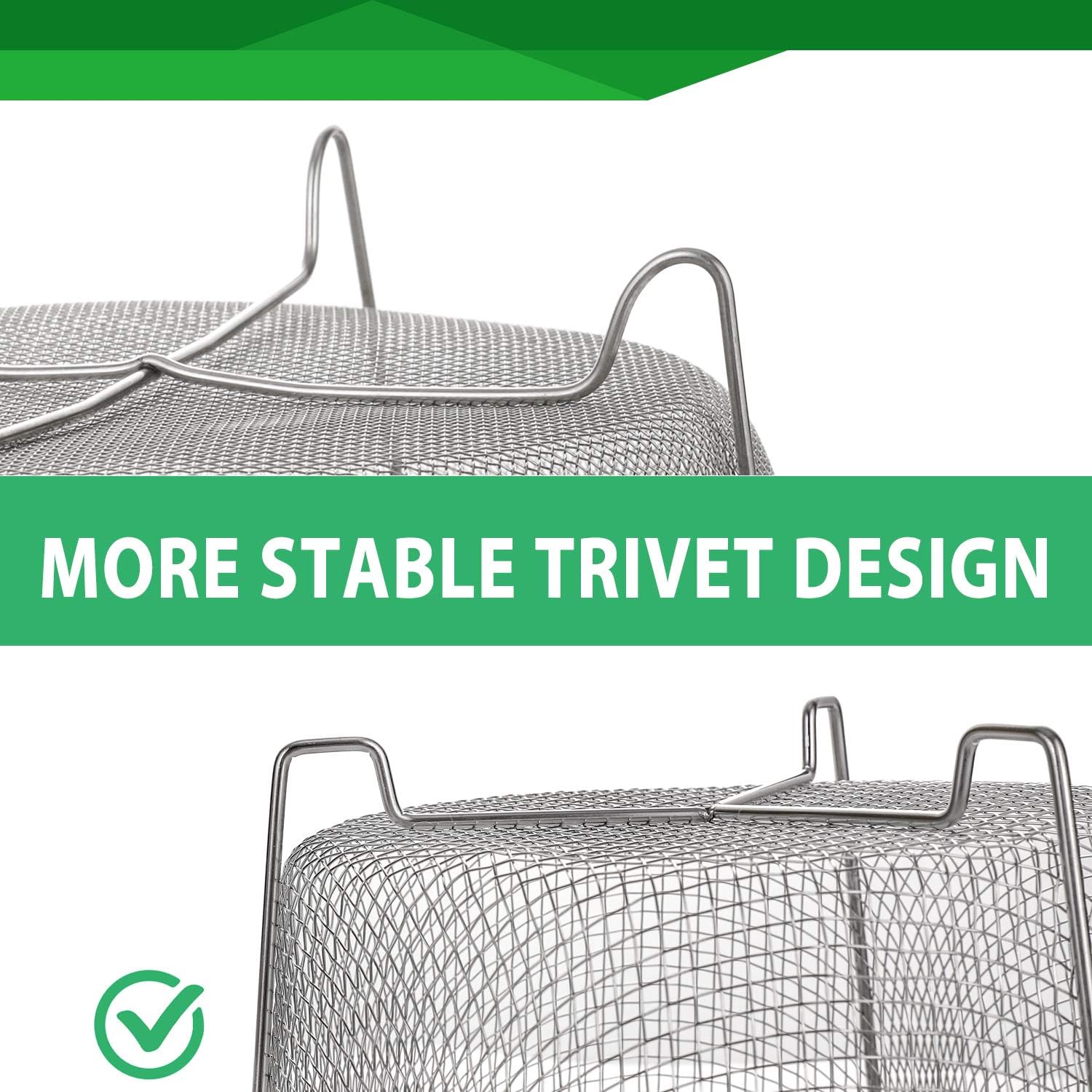 Steamer Basket for Instant Pot Accessories 6 qt or 8 quart - 2 Tier Stackable 18/8 Stainless Steel Mesh - Silicone Handle - Vegetable Steamer Insert, Egg Basket, Pasta Strainer,Silver