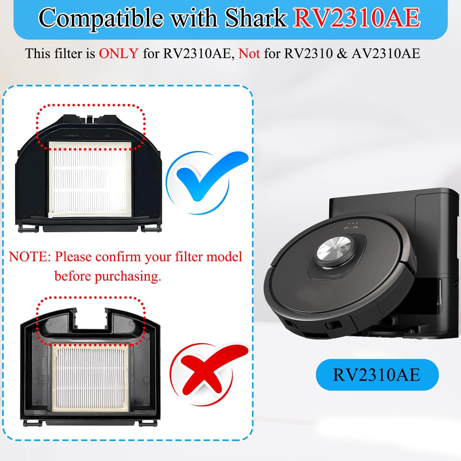 RV2310AE Replacement Parts for Shark RV2310AE Matrix Robot Vacuum Cleaner Accessories Kit, 1 Main Brush, 6 Side Brushes, 2 Filters, 2 Sets Foam Filters, 1 Cleaning Brush