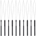 10 Pieces Hair Extension Loop Needle Threader Pulling Hook Tool and Bead Device Tool Black Loop Threader for Hair or Feather Extensions (Black)