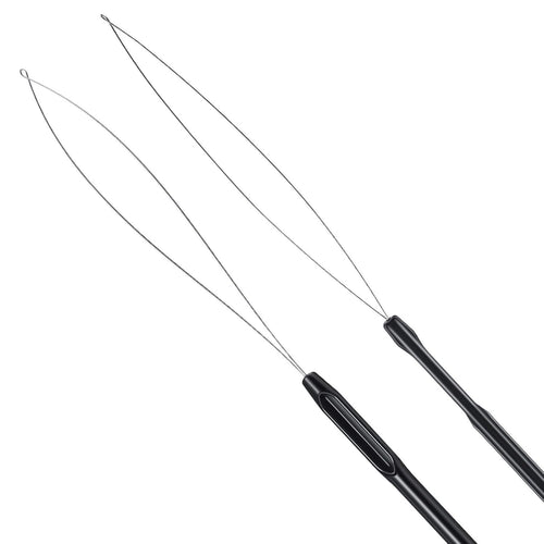 10 Pieces Hair Extension Loop Needle Threader Pulling Hook Tool and Bead Device Tool Black Loop Threader for Hair or Feather Extensions (Black)