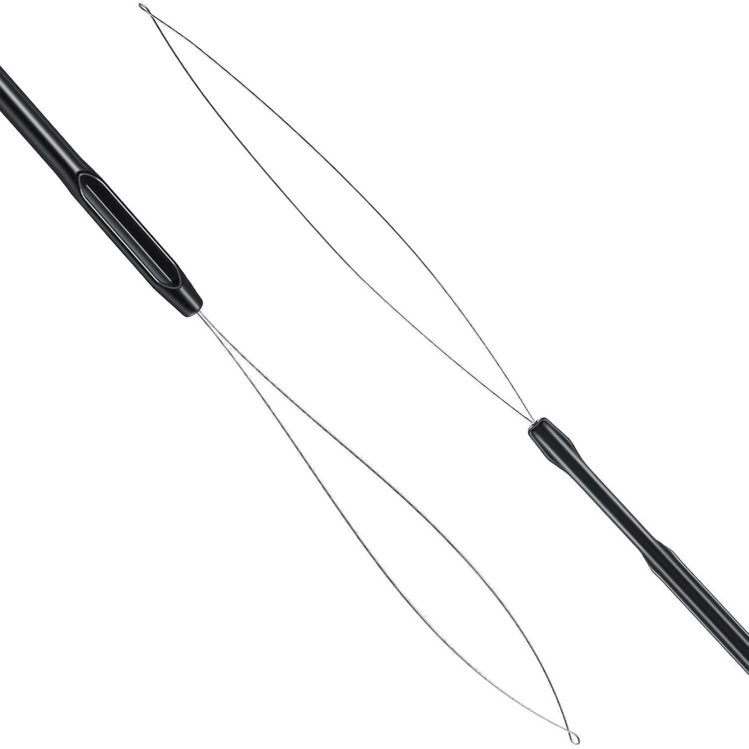 10 Pieces Hair Extension Loop Needle Threader Pulling Hook Tool and Bead Device Tool Black Loop Threader for Hair or Feather Extensions (Black)