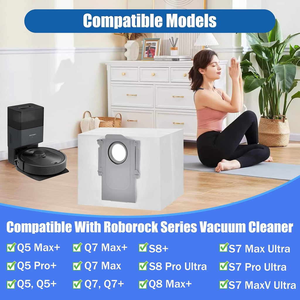 12 Pack Dust Bags for Roborock S8 Pro Ultra, S8+, Q7 Max+, Q8 Max+, Q5 Max+, Q5+, Q5 Pro+, Q7, Q7+, Q7 Max+, S7 MaxV Ultra,S7 Max Ultra Vacuum Cleaner Replacement Disposable Dust Bags- 4L