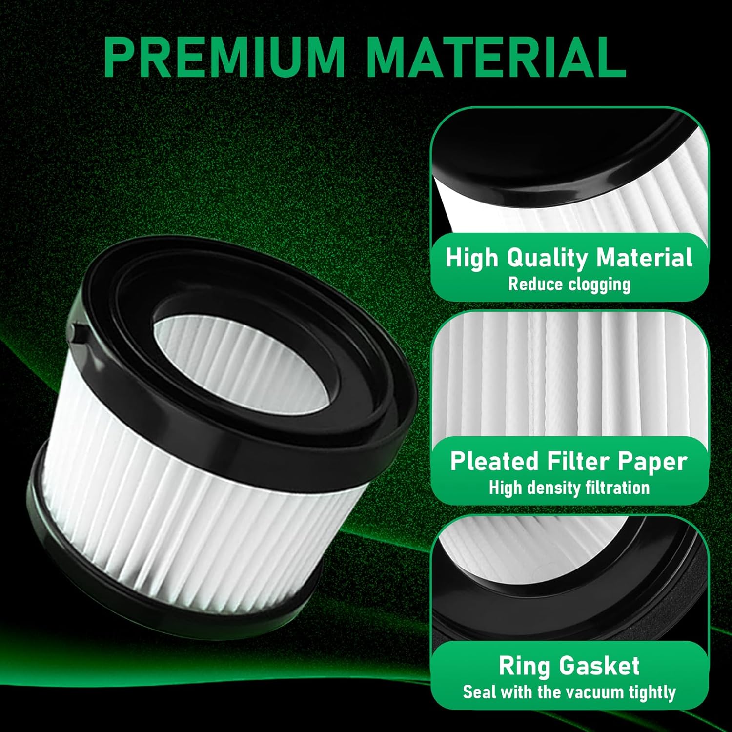 4 Pack Replacement DCV501HB & DCV5011H HEPA Filters Compatible with DEWALT DCV501HB 20V Cordless Handheld Vacuum with 8 Foam Sleeve Filters & 1 Cleaning Brh