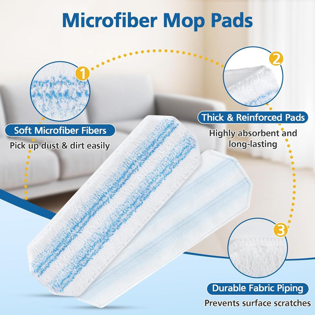 6 Pack H2prO Mop Pads Compatible with O Ceda H2PrO Flat Mop System, 100% Microfiber Mop Head Replacements, Washable and Reusable for H2prO Mop Refills, White