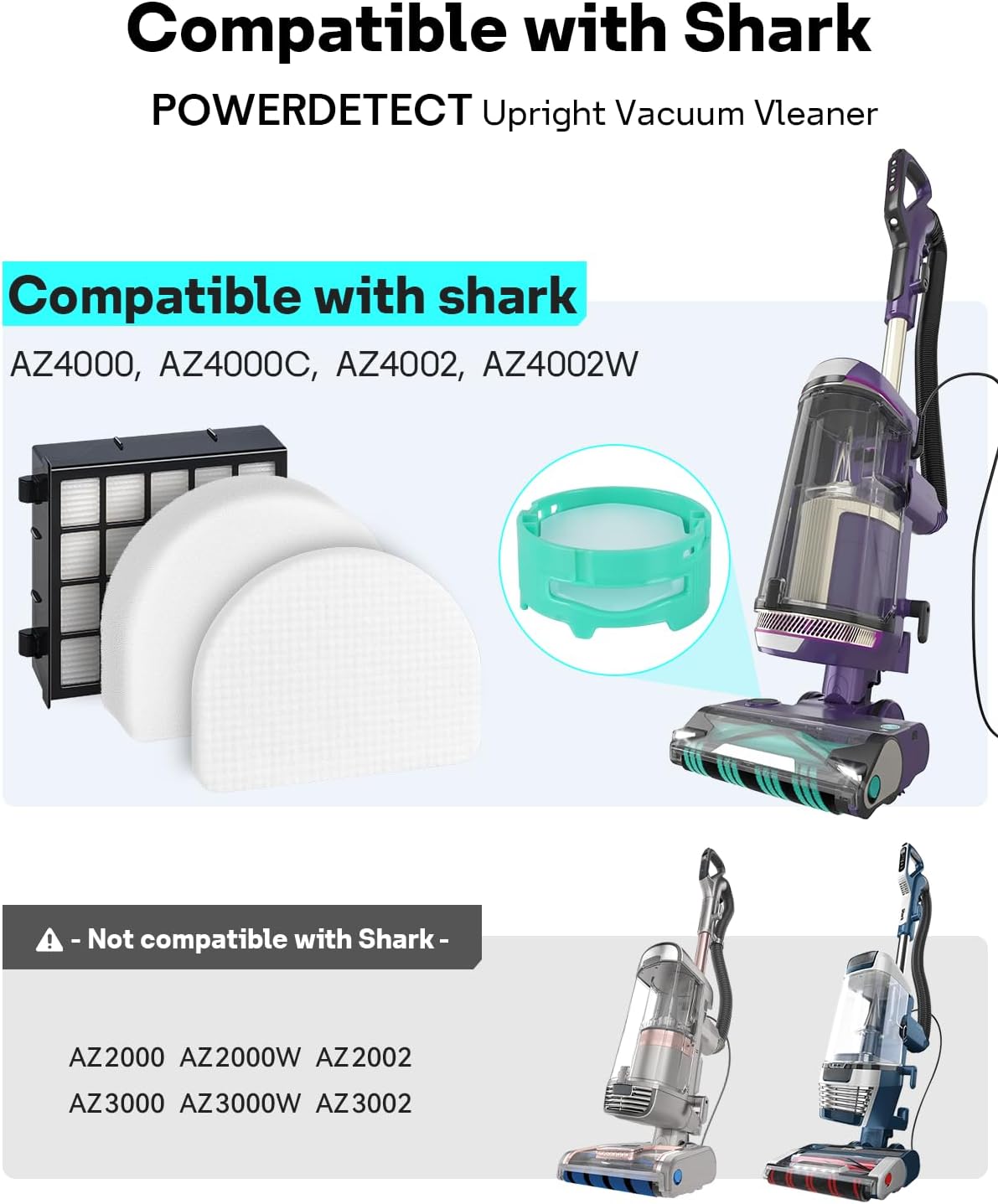 AZ4002 Replacement Accessories for Shark AZ4000 AZ4000C AZ4002 AZ4002W POWERDETECT Upright Vacuum Cleaner, 1 Brushroll, 2 Filters, 4 Foam & Felt Filters, 4 Odor Neutralizer Cartridges, 12 Pack