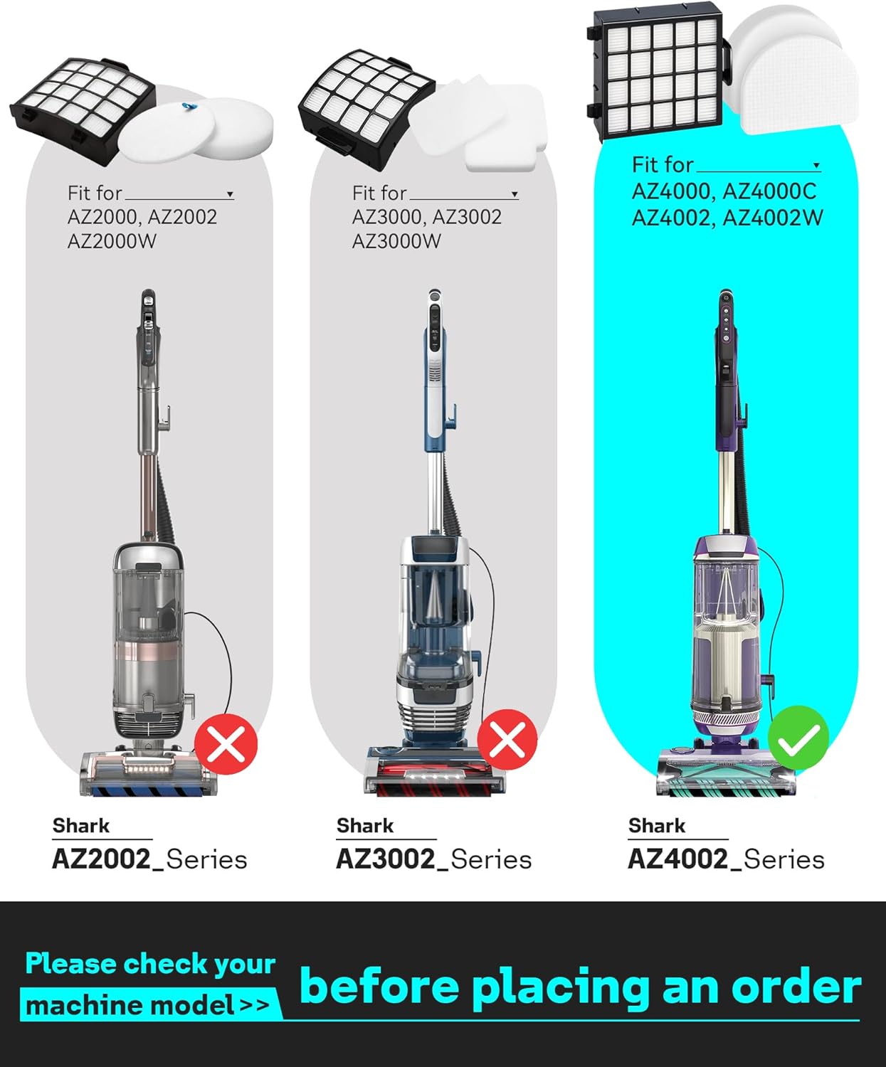 AZ4002 Replacement Accessories for Shark AZ4000 AZ4000C AZ4002 AZ4002W POWERDETECT Upright Vacuum Cleaner, 1 Brushroll, 2 Filters, 4 Foam & Felt Filters, 4 Odor Neutralizer Cartridges, 12 Pack