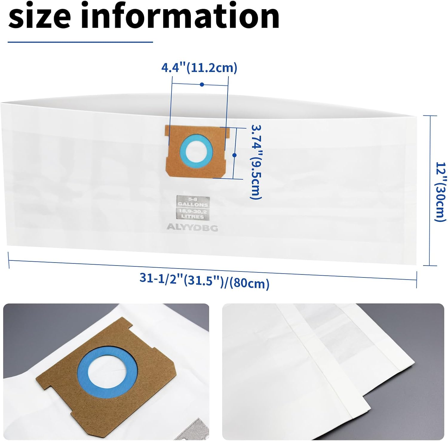 Universal 5-8 Gallon Vac Bags for 2-1/2 Inch Port Canister,  Type E 90661 9066166, Type H 90671 9067133; VF2004, VHBS VDBS High- Efficiency Disposable Vacuum Collection Filter Bags 5 Pack