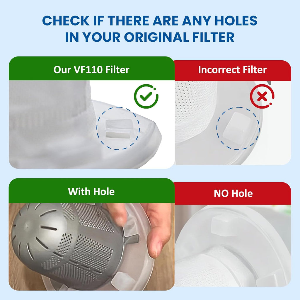 6 Pack VF110 Vacuum Filter Replacement Compatible with Black & Decker CHV1410L CHV961 DV7210F Handheld Vacuum, Washable Reusable Dust Filter