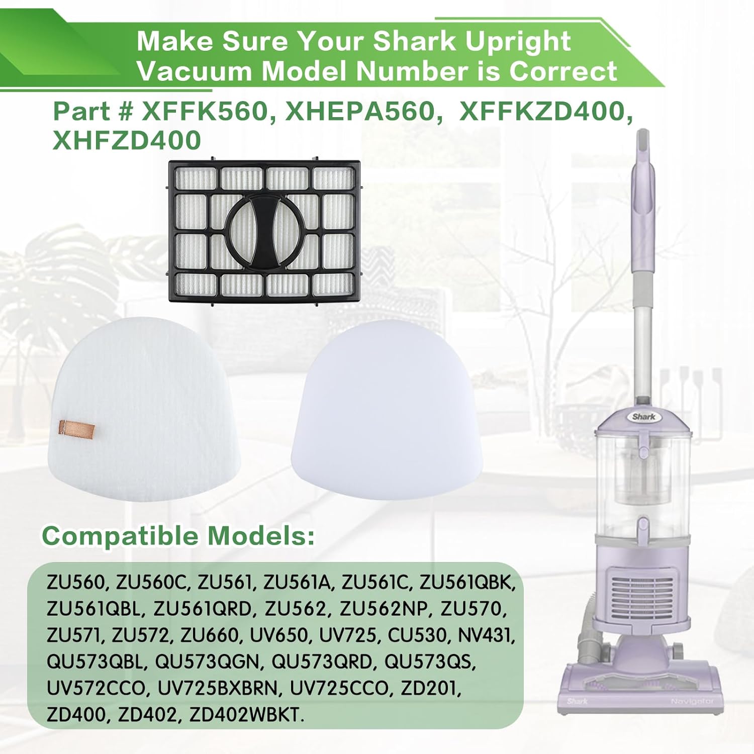 Filter Replacement for Shark ZU560 ZU561 ZU562 ZU572 UV650 UV725 ZU660 CU530 UV730 Rotator Navigator Zero-M Lift-Away Speed Upright Vacuum, Part XFFK560 XHEPA560, 2 HEPA, 2 Foam & Felt Filter