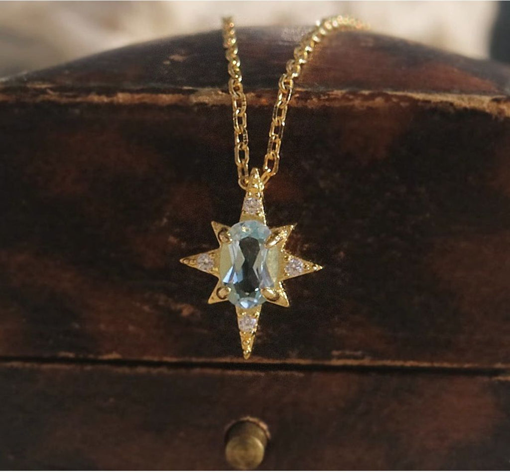 S925 Sterling Silver Mini Pendant Necklace - 18K Gold Plated Sky Blue Zircon Charm Chain for Women - Delicate Fine Jewelry for Daily Wear - Gold 45cm