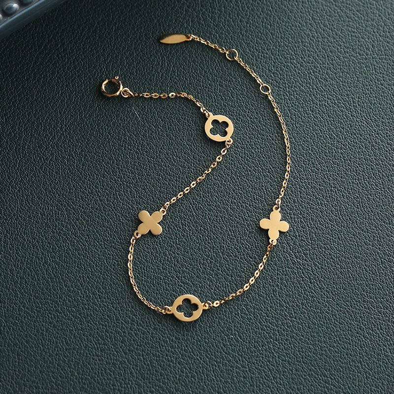 S925 Sterling Silver Floral Leaf Bracelet - 18K Gold Plated Minimalist Smooth Surface Chain for Women - Delicate Fine Jewelry for Daily Wear - Gold