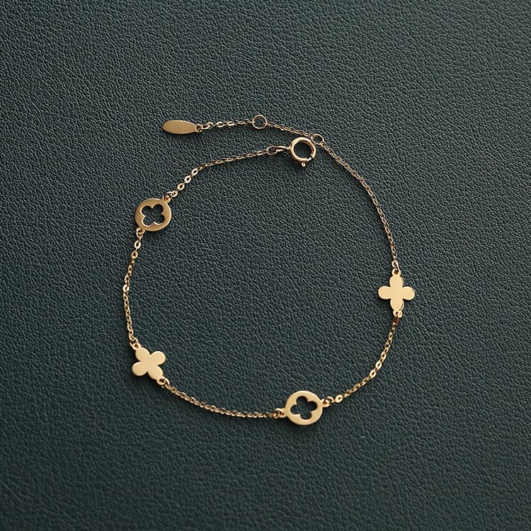 S925 Sterling Silver Floral Leaf Bracelet - 18K Gold Plated Minimalist Smooth Surface Chain for Women - Delicate Fine Jewelry for Daily Wear - Gold
