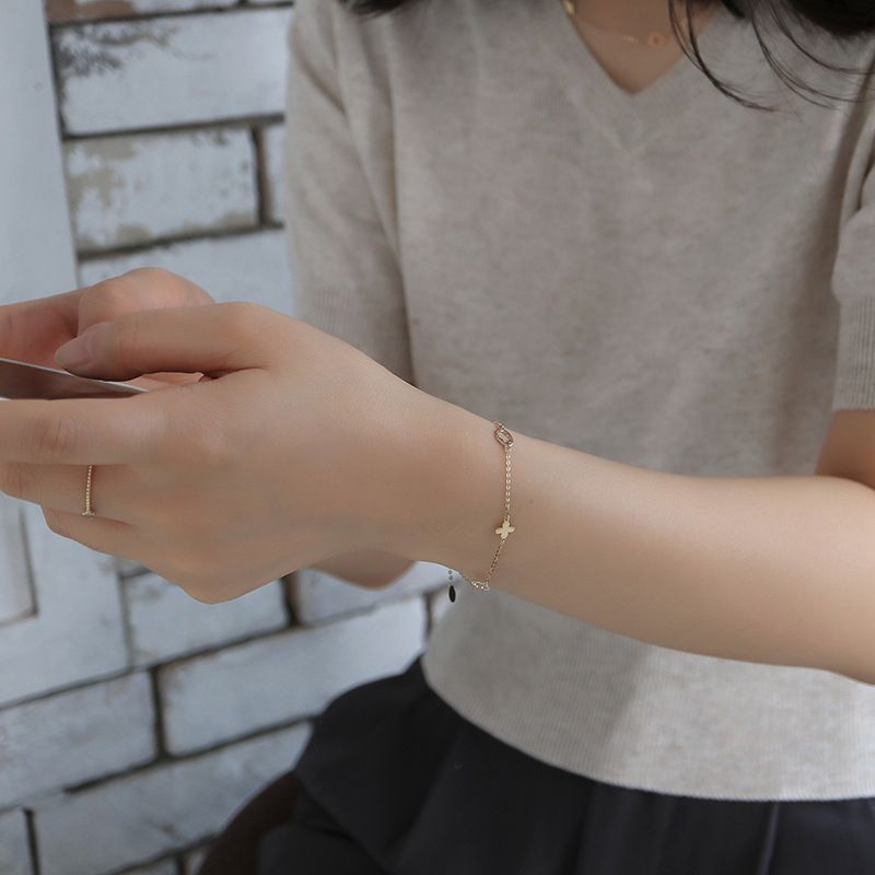 S925 Sterling Silver Floral Leaf Bracelet - 18K Gold Plated Minimalist Smooth Surface Chain for Women - Delicate Fine Jewelry for Daily Wear - Gold