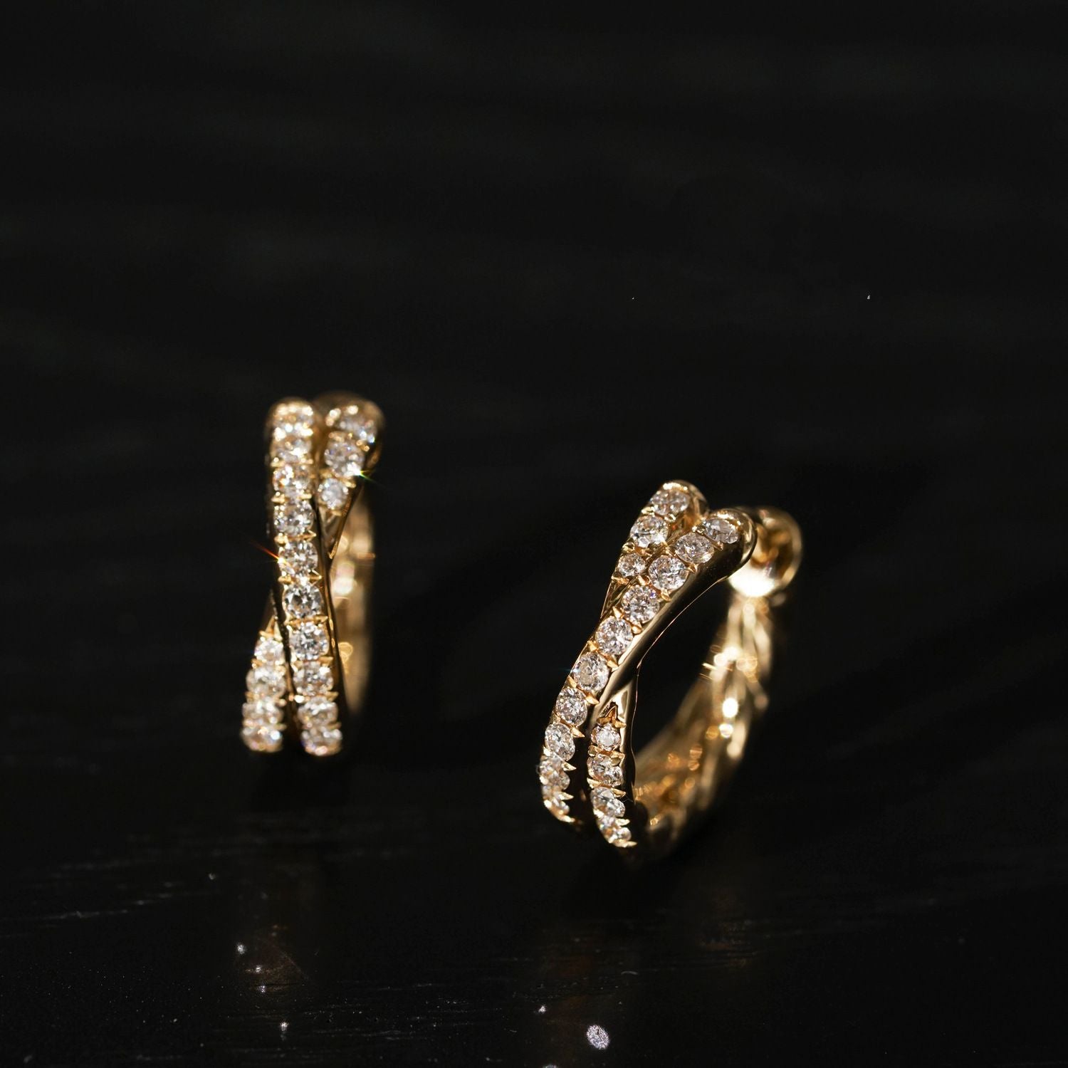 S925 Sterling Silver Cross Double Row CZ Ear Cuff - 18K Gold Plated Solid Twisted Hoop Earrings for Women - Delicate Fine Jewelry for Daily Wear - Gold Small