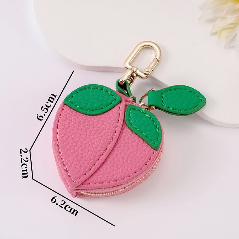 Fruit Coin Purse Keychain 3-Pack - Cute Leather Car Keychain Pendant for Women - Novelty Bag Charm for Keys Handbags Totes - Pink Peach (3-Pack)