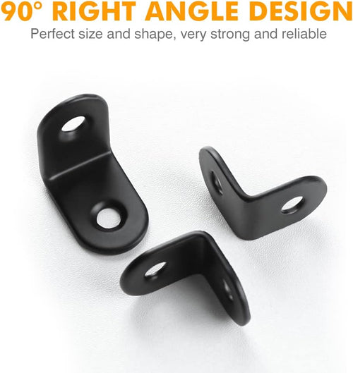 20PCS Small L Brackets, Black Iron Corner Mount Brackets with 40 Screws, Rust Resistant, Easy to Install, Multi-Purpose
