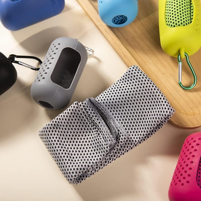 4 Pcs Cooling Towel (31.4"x 11.8"), Ice Towel,with Portable Towel Silicone Bag, Soft Breathable Chilly Towel Stay Cool for Yoga, Sport, Gym, Camping, Fitness, Running & More Activities (Multicolor)