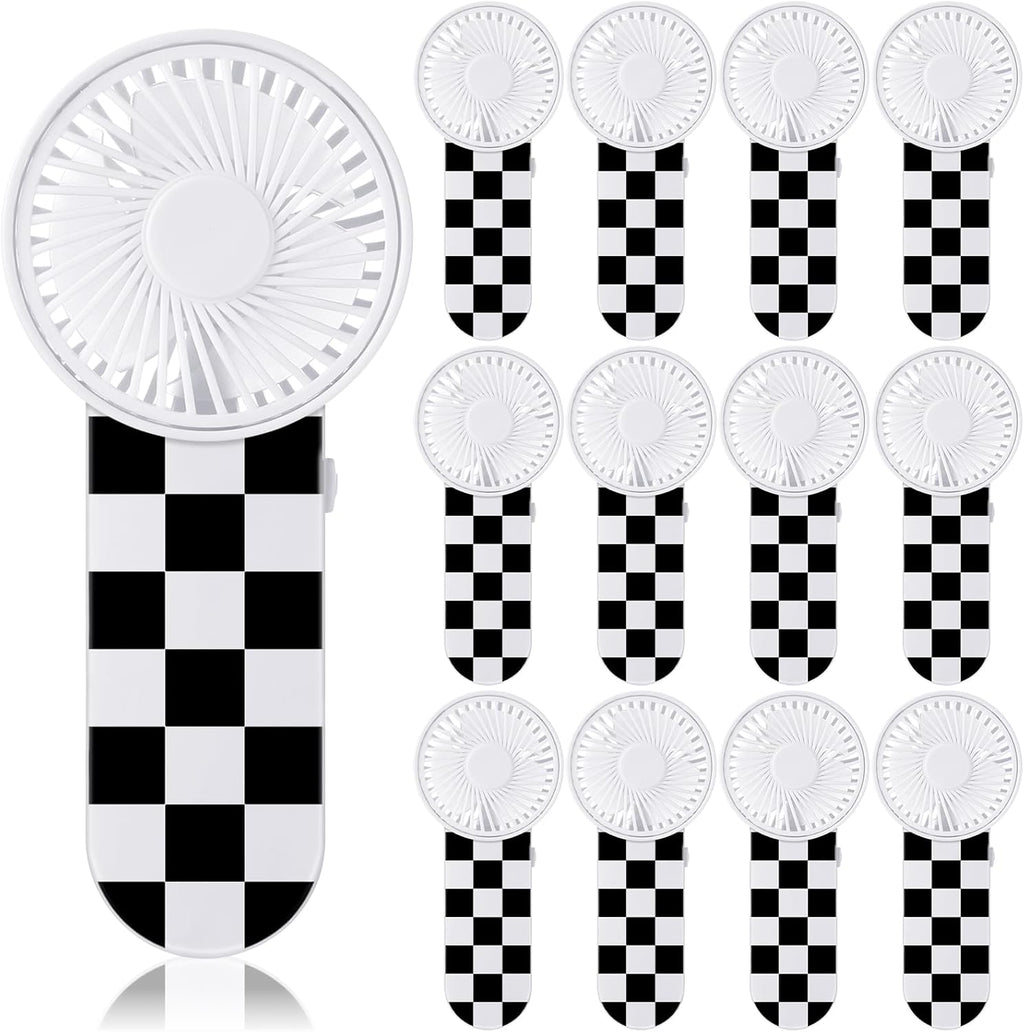 12 Pcs Race Car Party Favors Portable Fan Bulk Mini Handheld Personal Fans Checkered Black and White for Team Gift Travel Summer Outdoor Decorations -