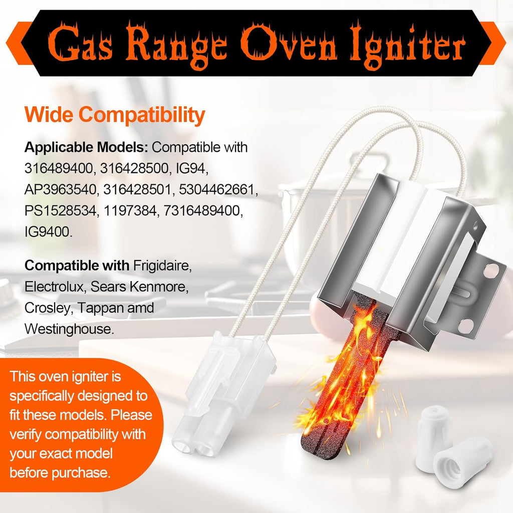 2 Pack Gas Range Oven Igniter, Compatible with Frigidaire Crosley Tappan 316489400 316489403 316428500 IG94 AP3963540 316428501 5304462661 PS1528534 1197384 7316489400 IG9400 -