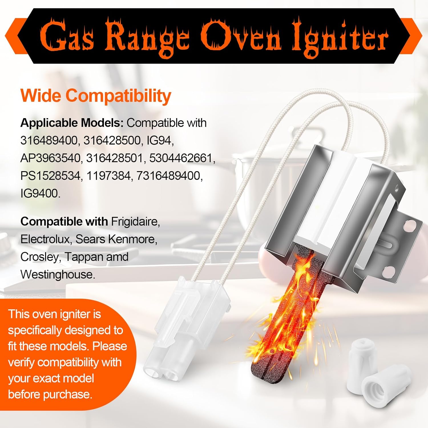 2 Pack Gas Range Oven Igniter, Compatible with Frigidaire Crosley Tappan 316489400 316489403 316428500 IG94 AP3963540 316428501 5304462661 PS1528534 1197384 7316489400 IG9400 -