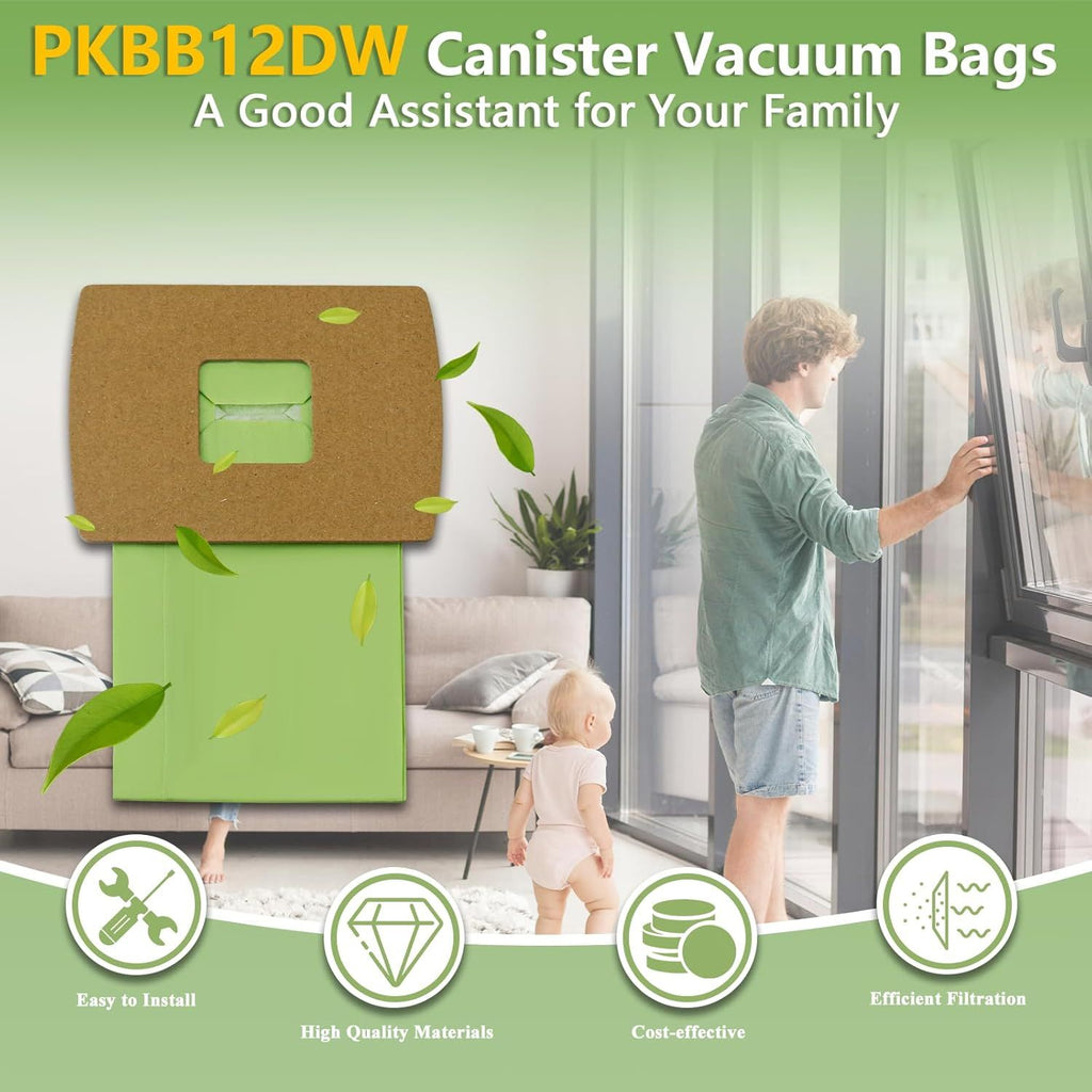 PKBB12DW Type BB Compact Canister Vacuum Bags Replacement or Oreck XL Buster B Canister Handheld Vacuum Cleaner BB180 BB280 BB850 BB870 BB900 BB1000 MV160 CC1600, 12 Pack