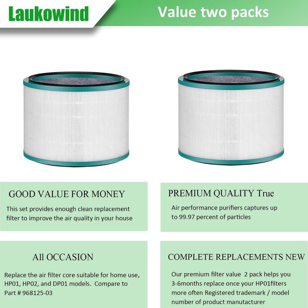 2 Pack Air Puriier ilter Replacements or Dyson HP01, HP02, DP01 Desk Puriiers - Compatible with Part # 968125-03