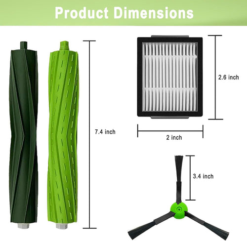18 Pack Replacement Parts Accessories Compatible or iRobot Roomba i3 i3+ i7 i7+ i4 i6 i6+i8 i8+/Plus E5 E6 E7 J7 i5+j5+ I,E &J Series Vacuum Cleaner 2 Set o Roller Brush & 8 ilters & 8 Side Brushes