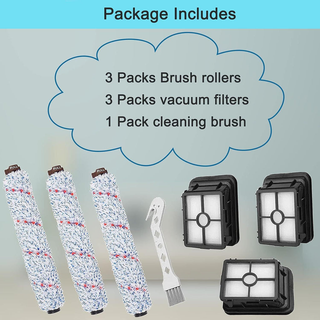 6 Pack Replacement Parts Compatible with Bissell CrossWave Vacuum Cleaner, 3 Pack Multi-Surace Brush Roll 1868 ,3 Pack Vacuum ilter 1866,Compare to Part 1608683, 160-8683, 1608684