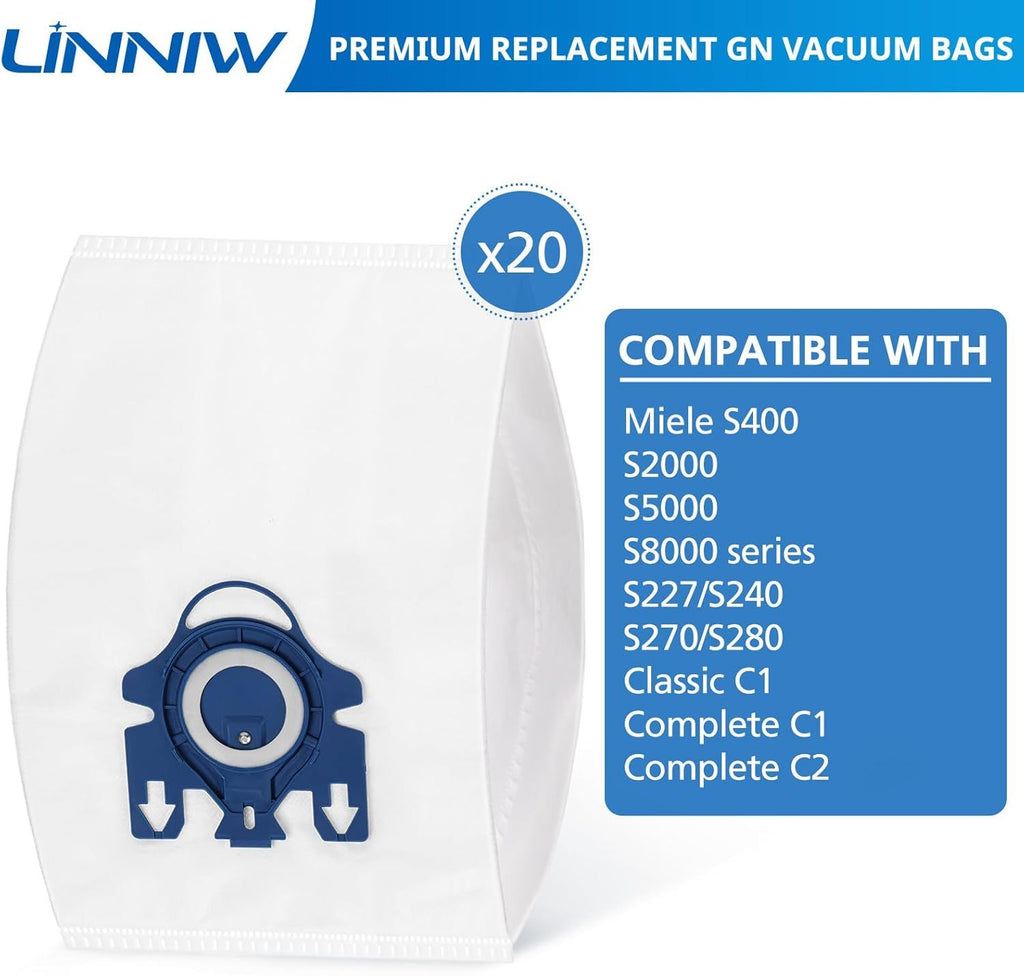 20 Pack 3D Airclean GN Vacuum Cleaner Bags and 20 Pack JM Vacuum Bags Compatible with Miele Canister Vacuum Cleaner