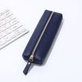 Leather Pencil Case - Korean Style Zipper Stationery Bag for Students and Office - Large Capacity Pen Organizer Pouch - Blue