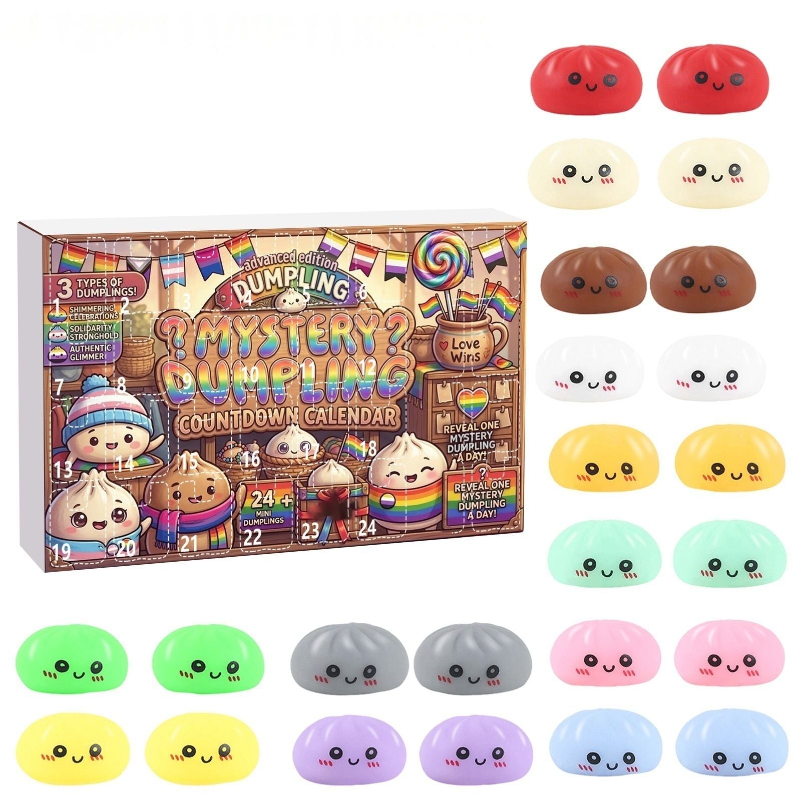 Fidget Squishy Stress Relief Toy - Mystery Dumpling Squishy Calendar Blind Box - Adult Decompression Squeeze Toy - GJ857