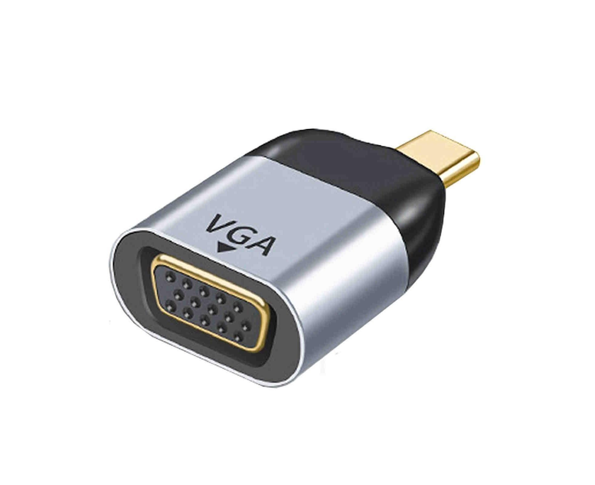 Portable Dual Ports USB Type C to VGA 1080P 4K 60HZ Adapter for Thunderbolt 3 - Grey